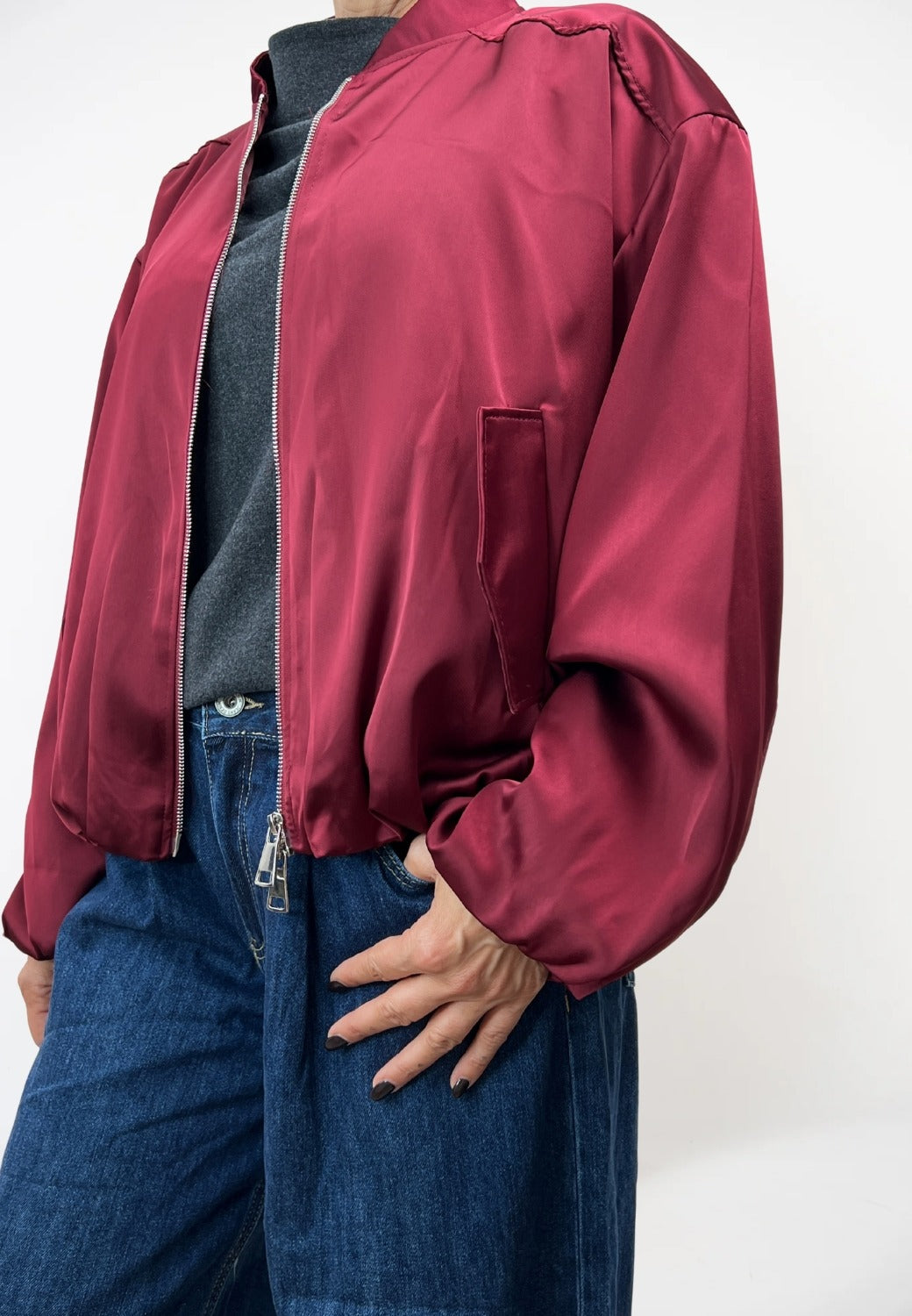 Bomber Raso satinato donna con zip e tasche – stuffboutiqueit