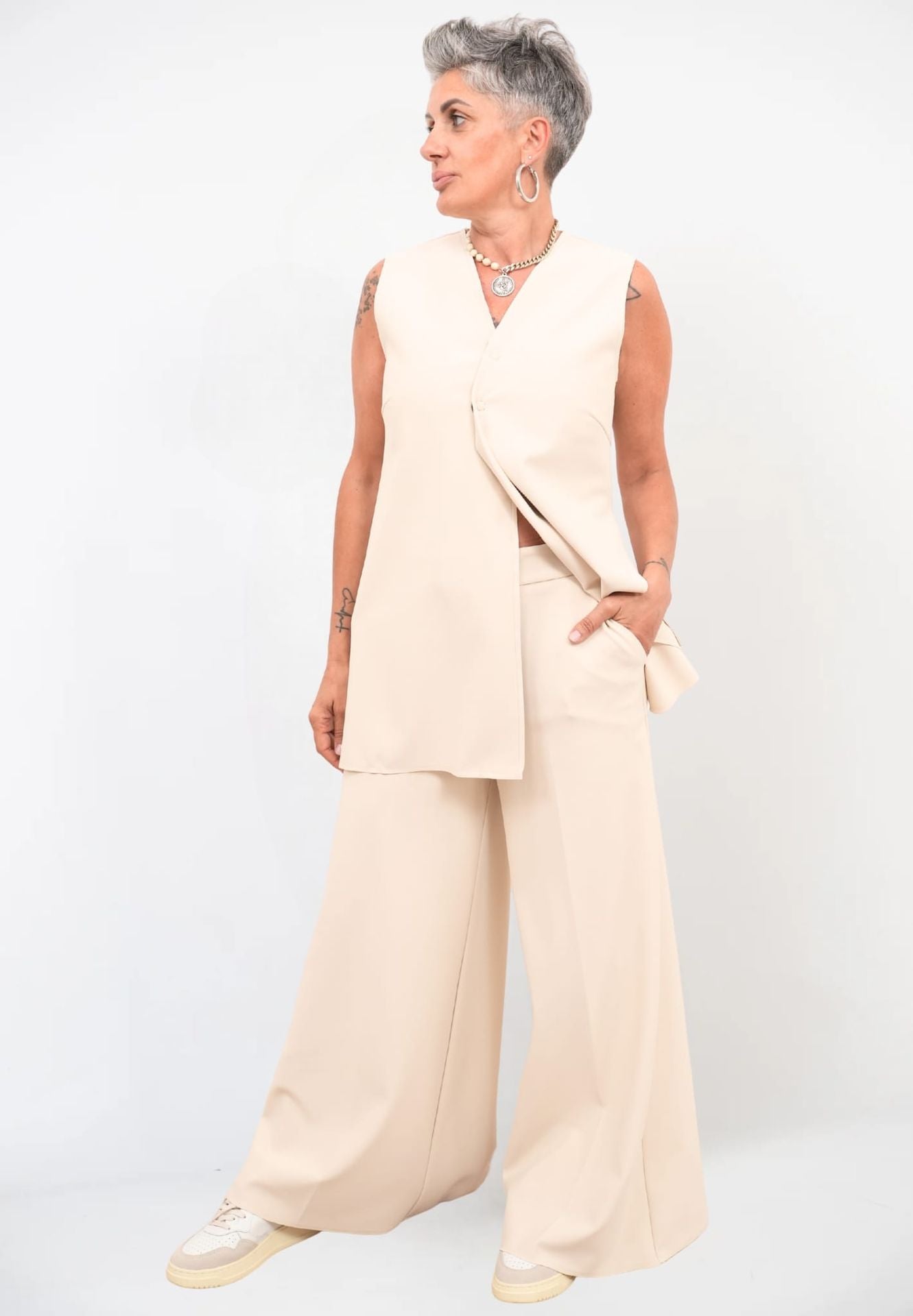 Pantalone Palazzo Zip Crepe